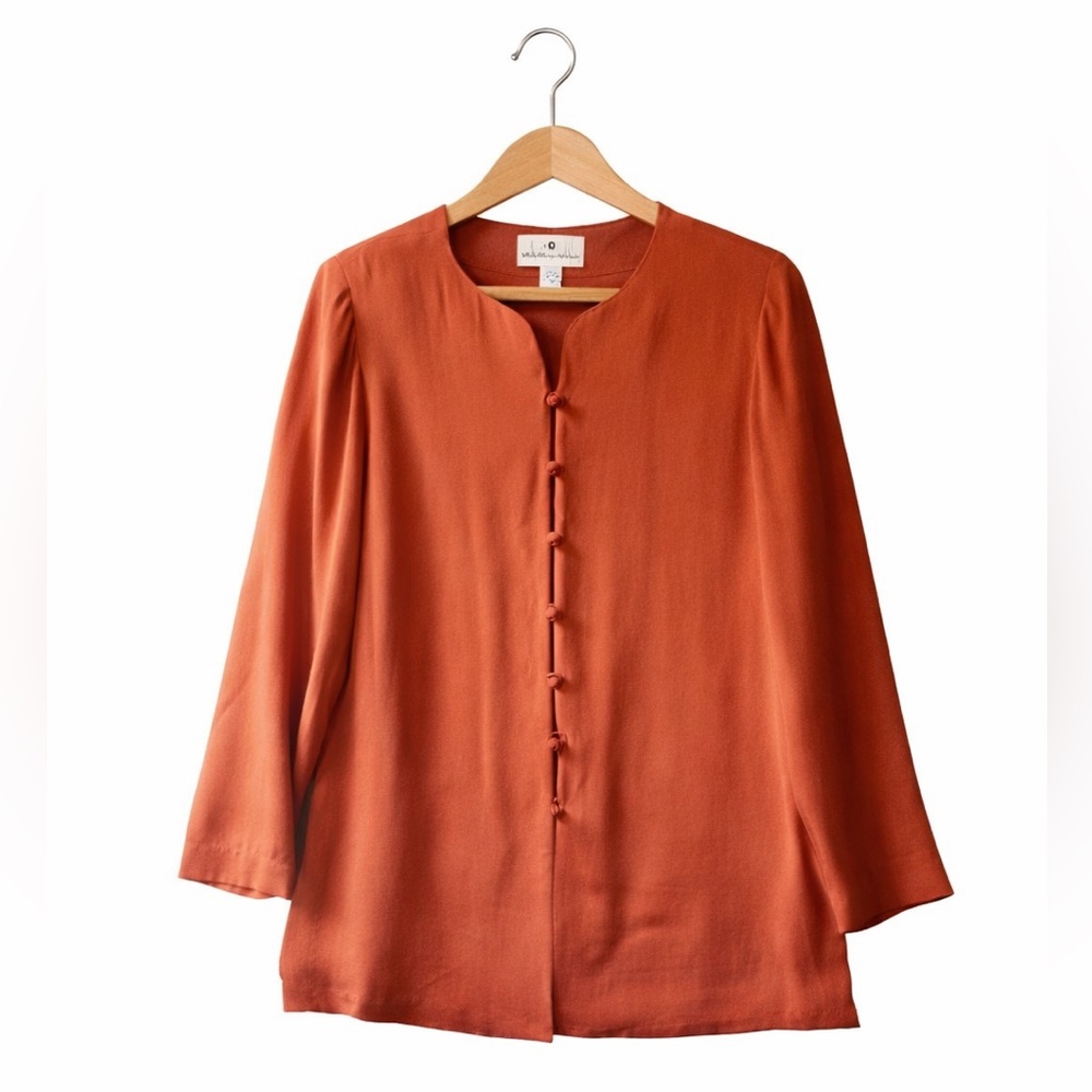 Saks Fifth Avenue 100% Silk Terracotta Jacket Size 4 Button Front Longline